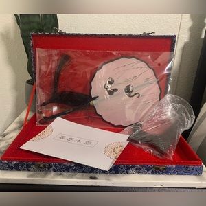 Chinese embroidered fan with box. NWOT